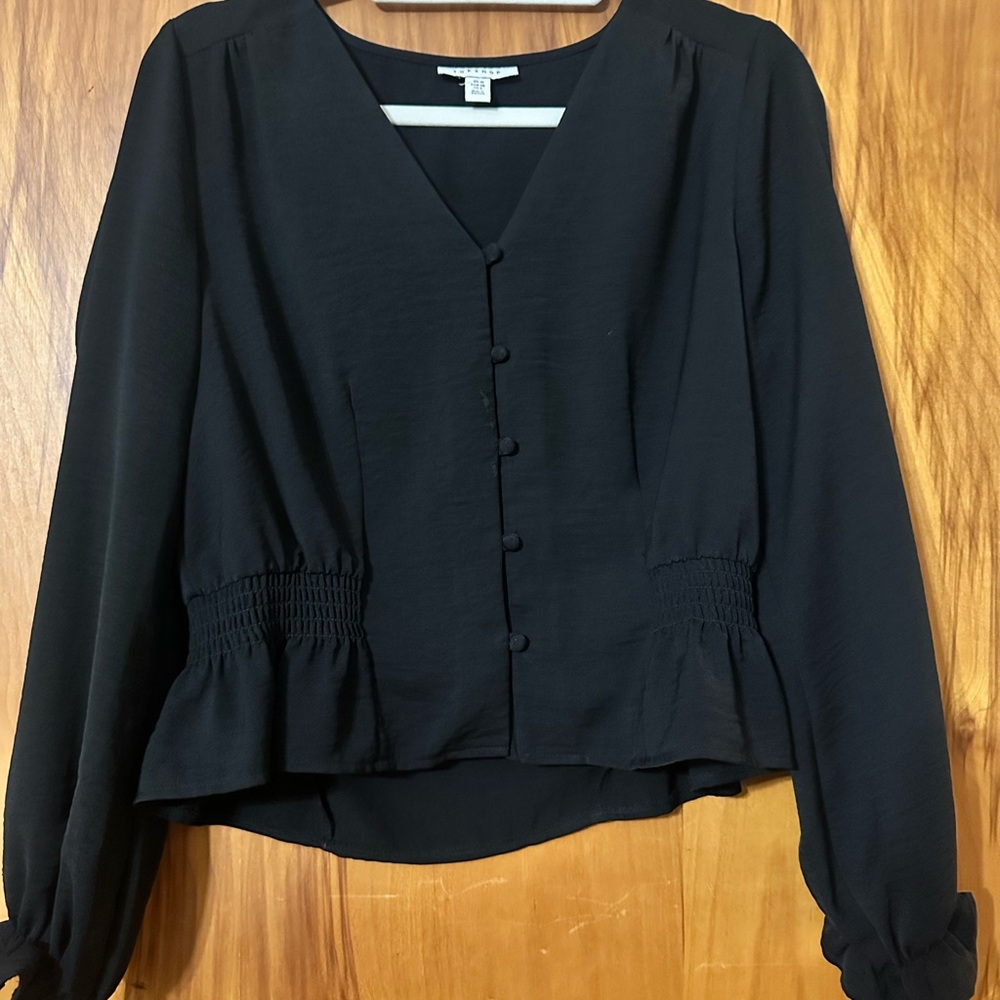 Topshop Black Buttoned Peplum Blouse